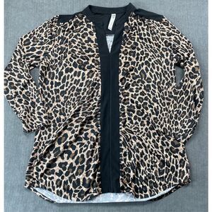 Womens Leopard Print Blouse Size L Brown Black lAnimal Print Top Office‎ Looks